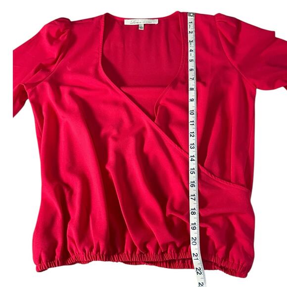 Lovers + Friends Fuchsia V-Neck Wrap Blouse Women’s Size Small Long Sleeve - Picture 6 of 9